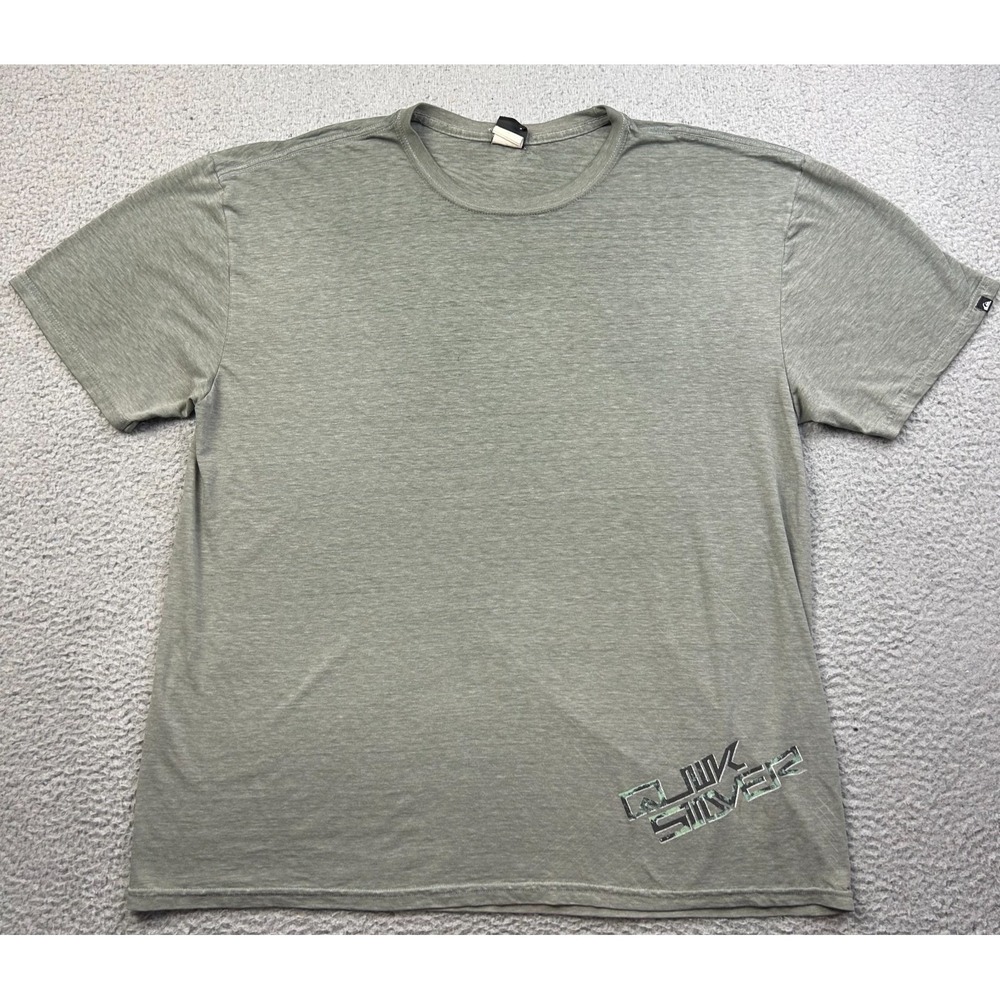 Y2K Quiksilver Graphic T Shirt Mens Green Gray Heather Crew Logo Surf Tee XL